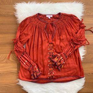 Red Carter Embroidered Tie up Top